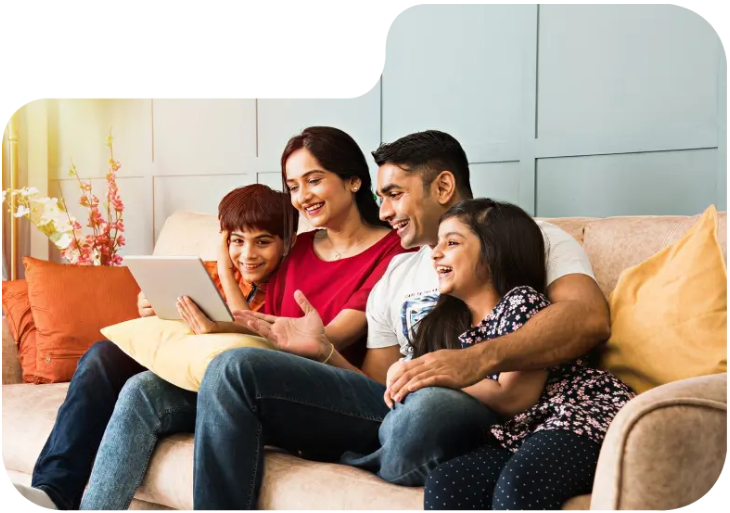 Happy family streaming on tablet and enjoying high-speed internet