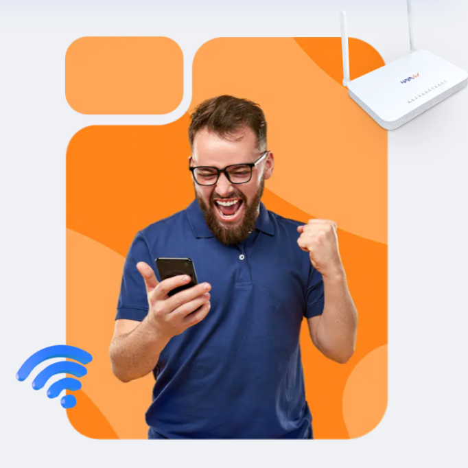 Happy family enjoying high-speed internet and TV at home